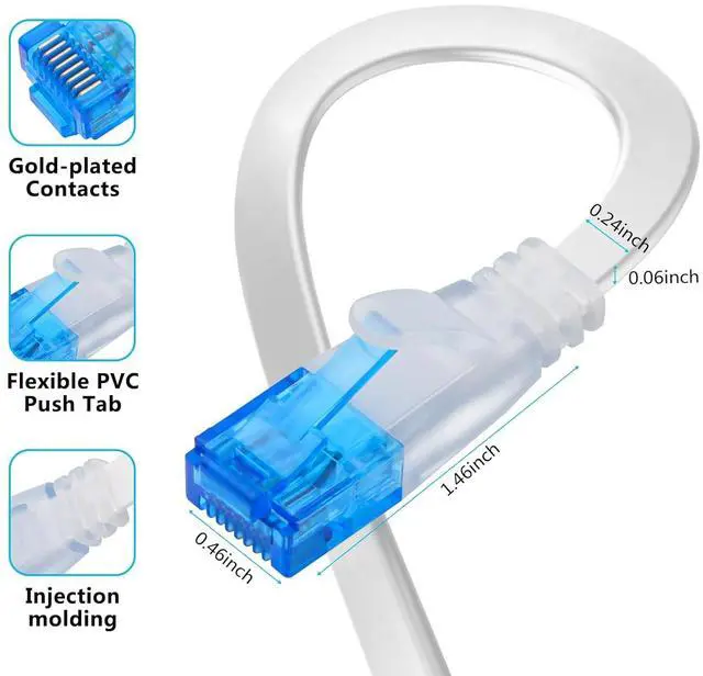 Alt view image 2 of 6 - Ercielook Ethernet Cable 100 ft High Speed, Cat 6 Flat Network Cable with Rj45 Connectors, Long LAN Cable with Clips - White 30 M