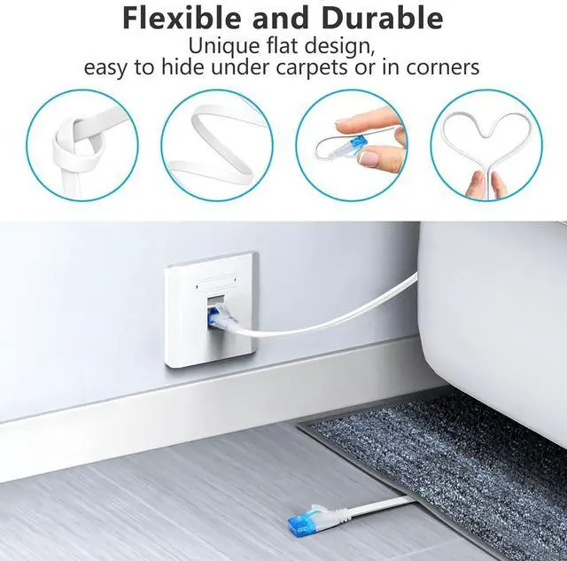 Alt view image 4 of 6 - Ercielook Ethernet Cable 100 ft High Speed, Cat 6 Flat Network Cable with Rj45 Connectors, Long LAN Cable with Clips - White 30 M