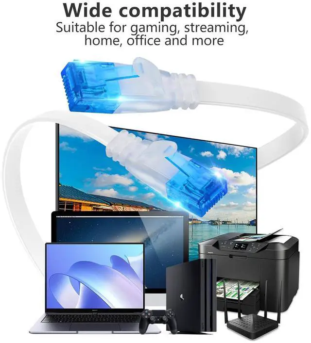 Alt view image 6 of 6 - Ercielook Ethernet Cable 100 ft High Speed, Cat 6 Flat Network Cable with Rj45 Connectors, Long LAN Cable with Clips - White 30 M