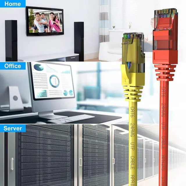 Alt view image 6 of 7 - Cat6 Patch Cables 6 Feet (6 Pack), Cat 6 Ethernet Cable, 24AWG CCA Cord, UTP Network, Internet Cable, Compatible for PC, Laptop, Routers, Switches, Servers, Printers, RJ45 LAN with 25 Cable Ties - 6FT
