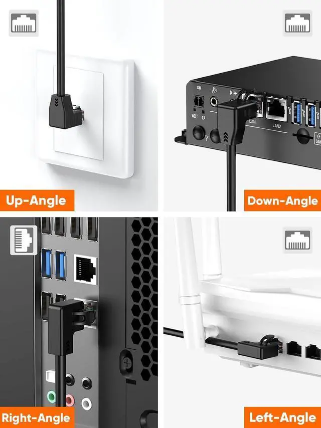 Alt view image 2 of 7 - CableCreation CAT6 Ethernet Extension Cable, Shielded 8P8C Ethernet Patch Cable,Up Angled Support Bandwidth Up to 250mhz,1.6ft/0.5m,Black