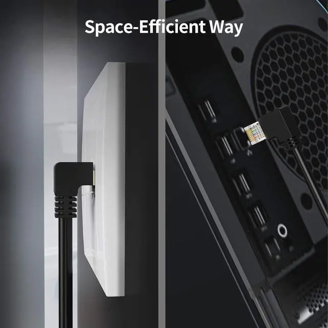 Alt view image 3 of 7 - CableCreation CAT6 Ethernet Extension Cable, Shielded 8P8C Ethernet Patch Cable,Up Angled Support Bandwidth Up to 250mhz,1.6ft/0.5m,Black