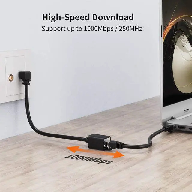 Alt view image 6 of 7 - CableCreation CAT6 Ethernet Extension Cable, Shielded 8P8C Ethernet Patch Cable,Up Angled Support Bandwidth Up to 250mhz,1.6ft/0.5m,Black