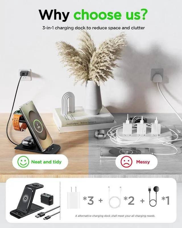 Alt view image 4 of 7 - Wireless Charging Station for Samsung Wireless Charger Galaxy S25 Ultra/S25/S24/S23/S22/S21/S20/S10/Note20/10/9/8 Galaxy Watch 7/6/5 Pro/4/3 Active 2/1 Stand Galaxy Buds3/2 Pro/Live Multiple Devices