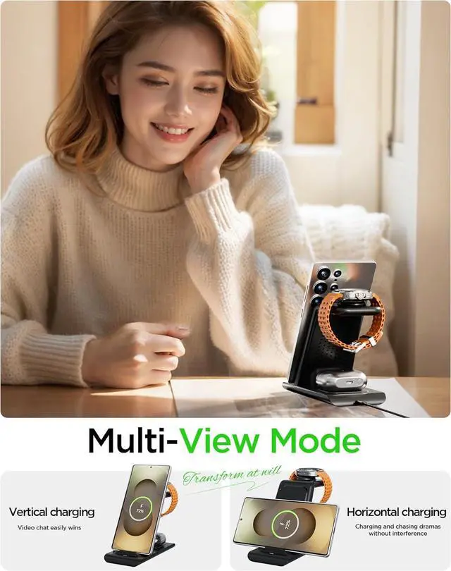 Alt view image 5 of 7 - Wireless Charging Station for Samsung Wireless Charger Galaxy S25 Ultra/S25/S24/S23/S22/S21/S20/S10/Note20/10/9/8 Galaxy Watch 7/6/5 Pro/4/3 Active 2/1 Stand Galaxy Buds3/2 Pro/Live Multiple Devices
