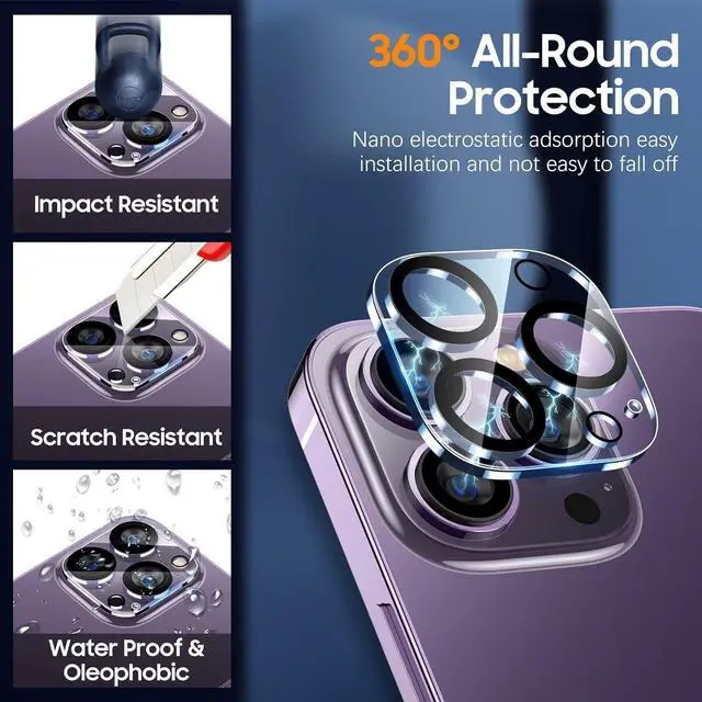 Alt view image 2 of 7 - UniqueMe [3 Pack Compatible for iPhone 14 Pro Max/iPhone 14 Pro Camera Lens Protector Tempered Glass,[Case Friendly][Scratch-Resistant][Night Shooting Mode] - Clear