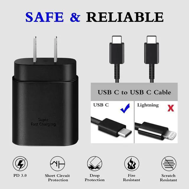 Alt view image 3 of 7 - Type C Charger, 2-Pack 25W Type C Super Fast Charging Block with 6ft USB C Charger Cable Compatible with Galaxy S23 Ultra/S23+/S22/S21/S20/Phone 16/16 Plus/16 Pro Max/15/15 Pro Max/15 Plus-Black