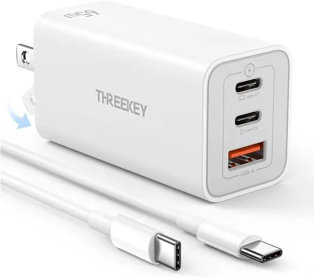 Main image of USB C Wall Charger, THREEKEY 65W Multiport USB C Charger, Foldable Fast Charger Block Compatible with MacBook Pro/Air,Surface Pro,iPad Pro/Air,iPhone 13/12/11,Samsung S22/S21/S20