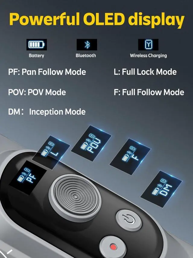 Alt view image 2 of 7 - Professional Gimbal Stabilizer for Smartphone w/Wireless Charging OLED Display LED Light Focus Wheel, 3-Axis Phone Gimbal Stabilizer for iPhone 15 14 13 12 Pro/Max/Xs Galaxy S23-AOCHUAN Smart X Pro