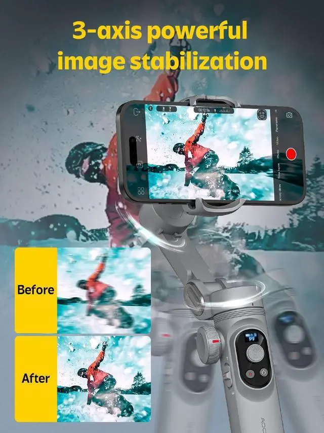 Alt view image 5 of 7 - Professional Gimbal Stabilizer for Smartphone w/Wireless Charging OLED Display LED Light Focus Wheel, 3-Axis Phone Gimbal Stabilizer for iPhone 15 14 13 12 Pro/Max/Xs Galaxy S23-AOCHUAN Smart X Pro