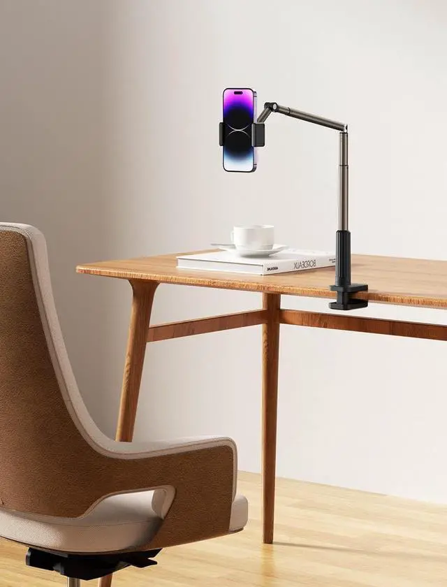 Alt view image 2 of 7 - JSAUX Phone Holder for Desk and Bed Compatible with iPhone 16 15 14 13 12 Overhead Phone Mount Gooseneck Phone Stand Flexible 360 Lazy Long Arm Clamp Clip for Table Bedside [1-Pack, Black]