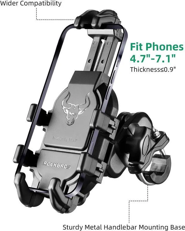 Alt view image 3 of 6 - ROCKBROS Motorcycle Phone Mount Anti Vibration, Universal Motorcycle Phone Holder Handlebar for Bike Bicycle Scooter ATV 4.7''-7.1'' Phones(Handlebar Mount)