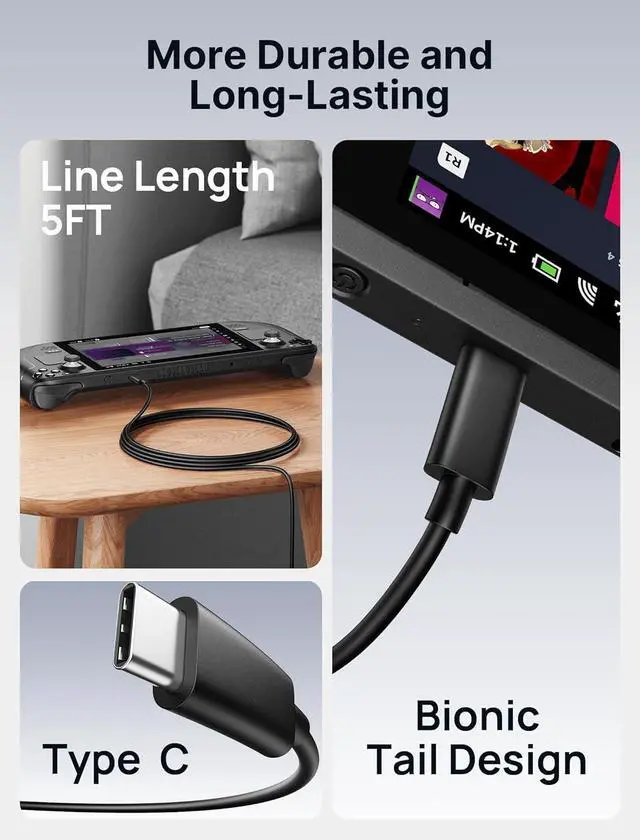 Alt view image 4 of 7 - JSAUX 45W USB C Charger for Steam Deck/OLED, 5FT Cable Type C PD 3.0 45 Watt Fast Charging Compatible with Nintendo Switch 2, Switch/OLED, MacBook, Samsung S25 S24 S23 S22, iPhone 16/15, iPad, Pixel