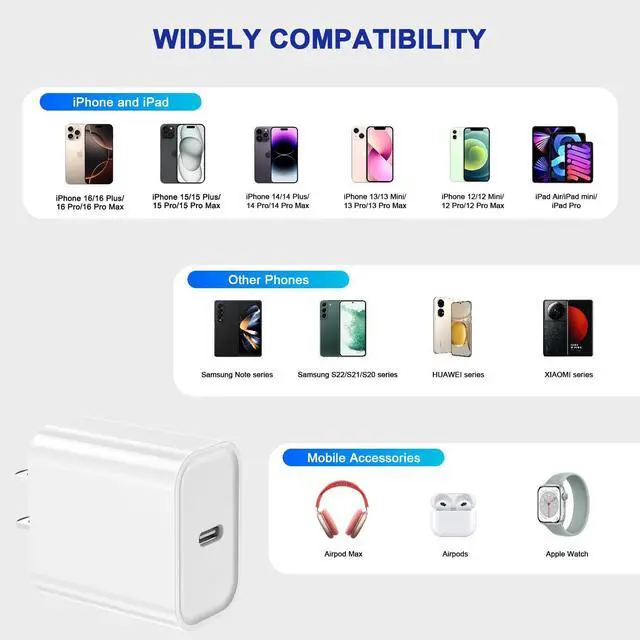 Alt view image 6 of 7 - 3Pack iPhone 16/15 Charge Block USB C Charger i Phone Charger Adapter Quick Fast Charger Adapter Plug 20W Power Delivery Type C Fast Charging Block for iPhone 16/15/14/13/12 iPad Pro/Air/Mini/AirPods