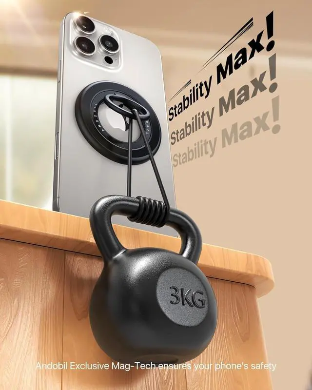 Alt view image 2 of 7 - andobil [2025 Upgraded] Double-sided Magnetic Phone Grip for MagSafe [Sability Max] Strong Magnetic Phone Ring Holder Compatible with MagSafe Accessories, iPhone 16 Plus 15 14 13 12 Pro Max Mini Black