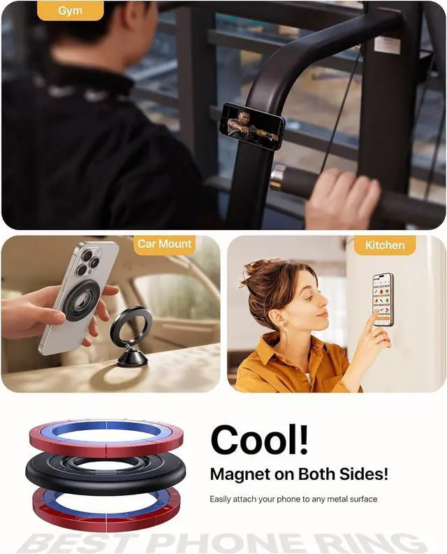 Alt view image 3 of 7 - andobil [2025 Upgraded] Double-sided Magnetic Phone Grip for MagSafe [Sability Max] Strong Magnetic Phone Ring Holder Compatible with MagSafe Accessories, iPhone 16 Plus 15 14 13 12 Pro Max Mini Black