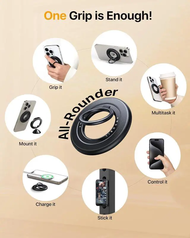 Alt view image 6 of 7 - andobil [2025 Upgraded] Double-sided Magnetic Phone Grip for MagSafe [Sability Max] Strong Magnetic Phone Ring Holder Compatible with MagSafe Accessories, iPhone 16 Plus 15 14 13 12 Pro Max Mini Black
