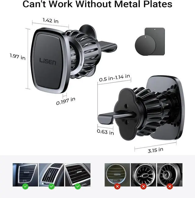 Alt view image 7 of 7 - LISEN Magnetic Phone Holder for Car - Upgraded Clip Ultra 6 Strong Magnets, Car Phone Holder Case Friendly,Soporte de Telefono para carro for Galaxy S25 Ultra 4-6.7 inch Smartphones (Black)