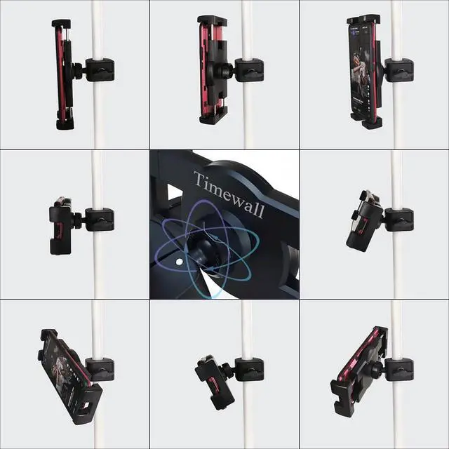 Alt view image 5 of 7 - Timewall Tablet Phone Mount with Clamp, Universal iPad iPhone Holder Stand for Spin Bike, Stationary Exercise Bicycle, Treadmill, Elliptical, Mic Stand, Boat, Handlebar, Fits 5-12.9" Tab Phone