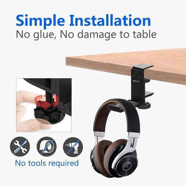 Alt view image 2 of 7 - Aluminum Headphone Stand Hanger Foldable with Cable Clip - Goldmille Headset Holder Clamp Hook Under Desk, Save Your Space While Working & Gaming
