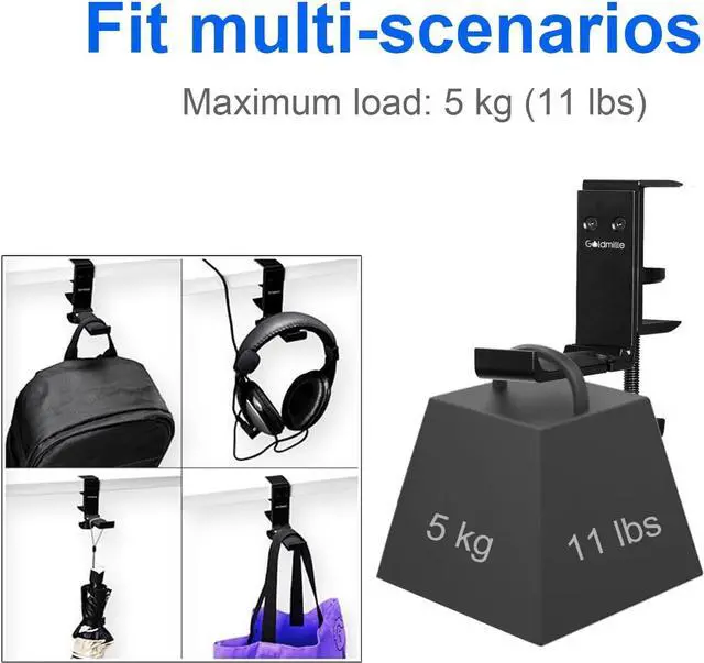 Alt view image 5 of 7 - Aluminum Headphone Stand Hanger Foldable with Cable Clip - Goldmille Headset Holder Clamp Hook Under Desk, Save Your Space While Working & Gaming