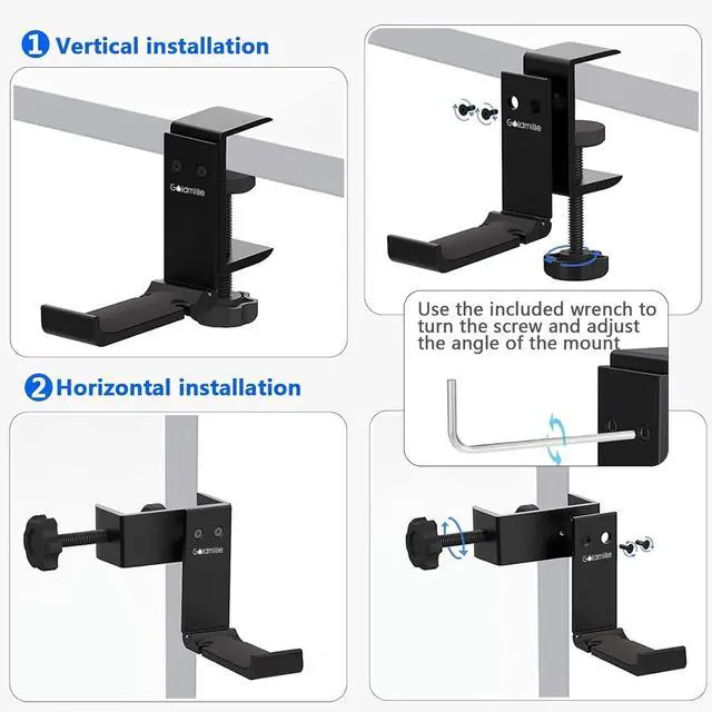 Alt view image 6 of 7 - Aluminum Headphone Stand Hanger Foldable with Cable Clip - Goldmille Headset Holder Clamp Hook Under Desk, Save Your Space While Working & Gaming