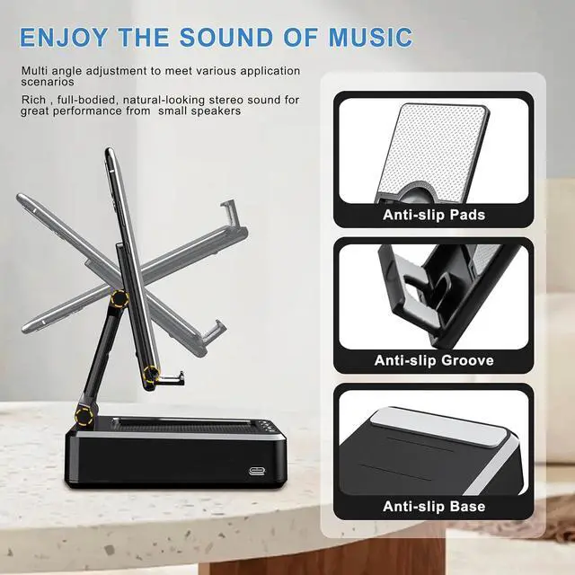 Alt view image 6 of 7 - Cell Phone Stand with Wireless Bluetooth Speaker Compatible for Any Smartphones,Anti-Slip Design Phone Holder with HD Surround Sound Bluetooth Speaker for Home,Office,Outdoor