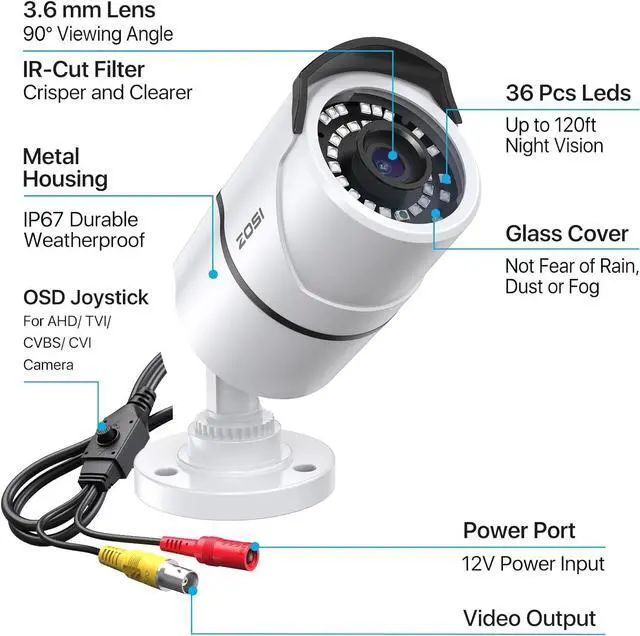 Alt view image 2 of 7 - ZOSI 2MP 1080p Security Camera Outdoor Indoor (Hybrid 4-in-1 CVI/TVI/AHD/960H Analog CVBS), Night Vision, Weatherproof Surveillance CCTV Bullet Camera
