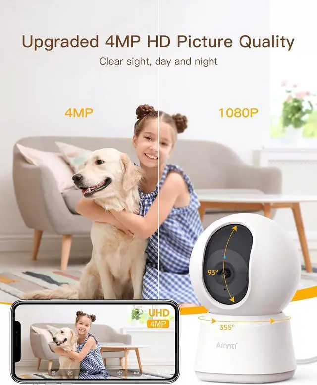Alt view image 4 of 7 - ARENTI 5G Indoor Security Camera, 4MP Pet Camera with Speaker for Dog/Cat, Baby Monitor with Phone App, Dual-Band WiFi, Auto Tracking, Super Night Vision, 2-Way Talk, Cloud & SD Card Storage(P2Q)