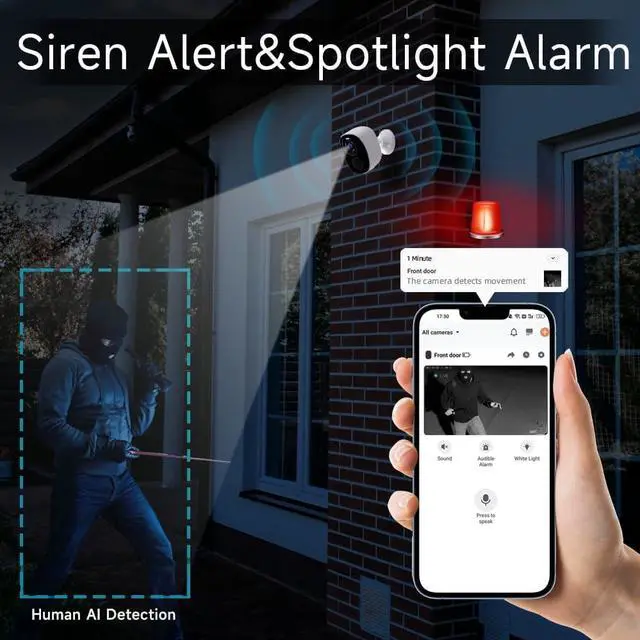 Alt view image 5 of 7 - Rraycom 2Pack Security Cameras Outdoor Wireless,2K 5G/2.4GHz Battery Powered Camera for Home Security, Cloud/SD, No Monthly Fee, AI Motion Detection, Color Night Vision,2-Way Audio, Works w/Alexa