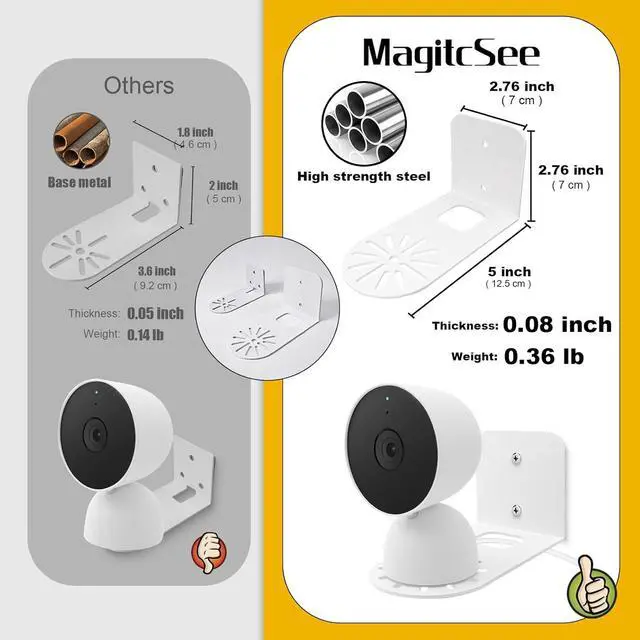 Alt view image 2 of 7 - Large Metal Wall Mount Holder fits for Google Nest Indoor 2nd Generation Wired Security Cam, Flexible Installation Camera Shelf for Better View Angle Mount on Wall Deck,White