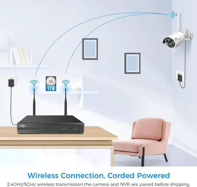 Alt view image 2 of 7 - [Wireless Pro, 100ft Range] Hiseeu Wireless Security Camera System, Expandable 16CH 4K NVR, 4Pcs 3MP Night Vision WiFi Cameras Home Surveillance Outdoor, Motion Detection, 1TB HDD, One-Way Audio