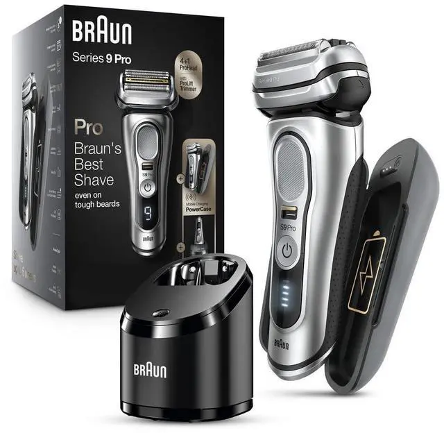 Main image of Braun Electric Razor for Men, Waterproof Foil Shaver, Series 9 Pro 9477cc, Wet & Dry Shave, with Portable Charging Case, ProLift Beard Trimmer, 5-in-1 Cleaning & Charging SmartCare Center, Silver