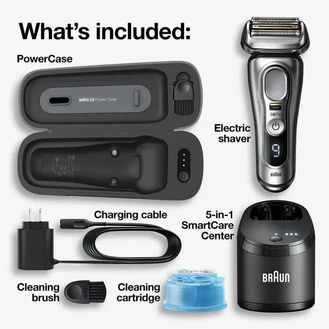 Alt view image 2 of 7 - Braun Electric Razor for Men, Waterproof Foil Shaver, Series 9 Pro 9477cc, Wet & Dry Shave, with Portable Charging Case, ProLift Beard Trimmer, 5-in-1 Cleaning & Charging SmartCare Center, Silver
