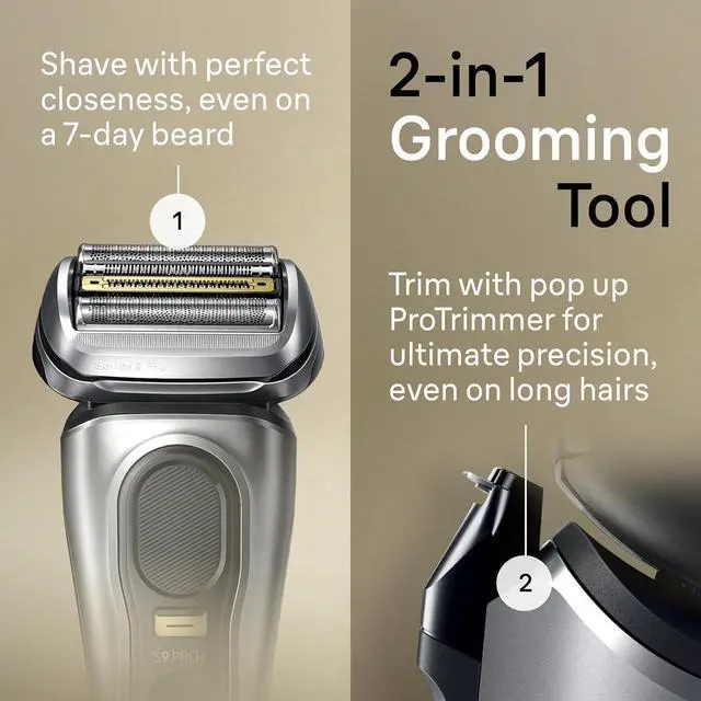 Alt view image 4 of 7 - Braun Electric Razor for Men, Waterproof Foil Shaver, Series 9 Pro 9477cc, Wet & Dry Shave, with Portable Charging Case, ProLift Beard Trimmer, 5-in-1 Cleaning & Charging SmartCare Center, Silver
