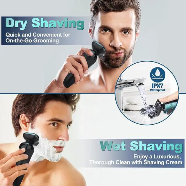 Alt view image 4 of 7 - Electric Razor for Men, Men's Rotary Shavers, Waterproof, Wet and Dry Rechargeable Electric Shaver for Men's Faces with a Cordless and Floating Head,Portable Travel Razor,an Ideal Gift for Men
