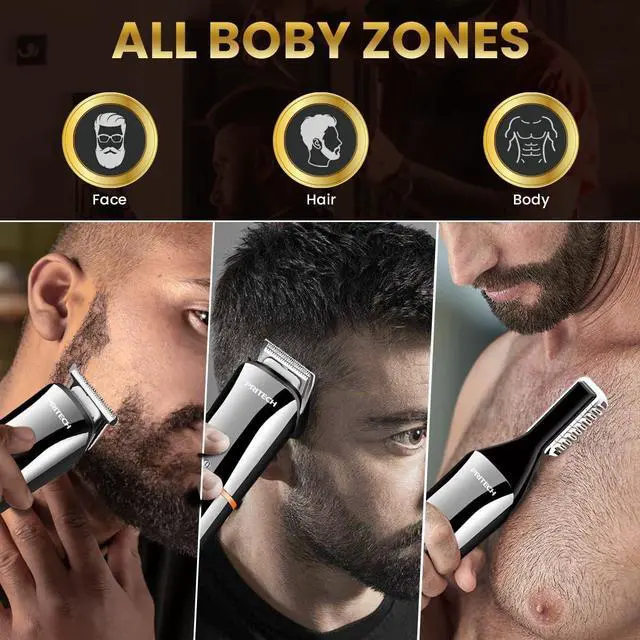 Alt view image 2 of 7 - PRITECH Beard Trimmer for Men,6 in 1 Hair Clippers Kit, Precision Cordless Grooming Kit Waterproof IPX6 for Beard, Hair, Body, Nose, Ear, with Foil Razor (Silver)