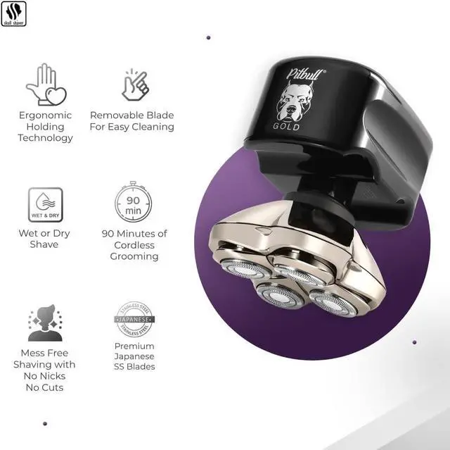 Alt view image 2 of 5 - Skull Shaver Pitbull Gold PRO Head and Face Shaver: Ultimate Grooming Kit for Men, 5-in-1 Premium Bald Head Electric Head Shaver, Wet and Dry Easy