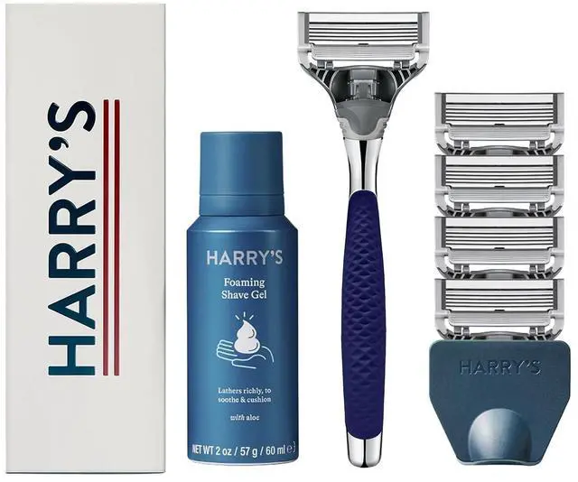 Main image of Harry's Shaving Kit for Men - Razor Handle, 5 Razor Blade Refills, Foaming Shave Gel, and Travel Blade Cover - Chrome Edition