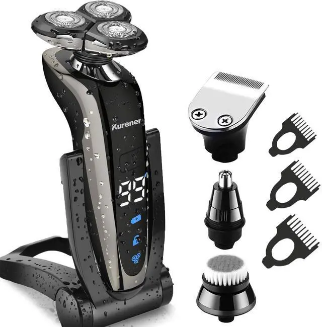 Main image of Electric Shaver Razor for Men Rechargeable 100% Waterproof Rotary for Shaving with Nose Trimmer Sideburns Trimmer Face Cleaning Brush