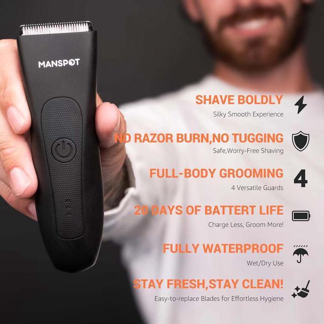 Alt view image 2 of 6 - MANSPOT Manscape Groin & Body Hair Trimmer for Men, Electric Ball Pubic Trimmer Shaver,Manscape Kit with 4 Guard,Replaceable Ceramic Blade Heads,Waterproof Wet/Dry Shaver,90 Minutes Shaving