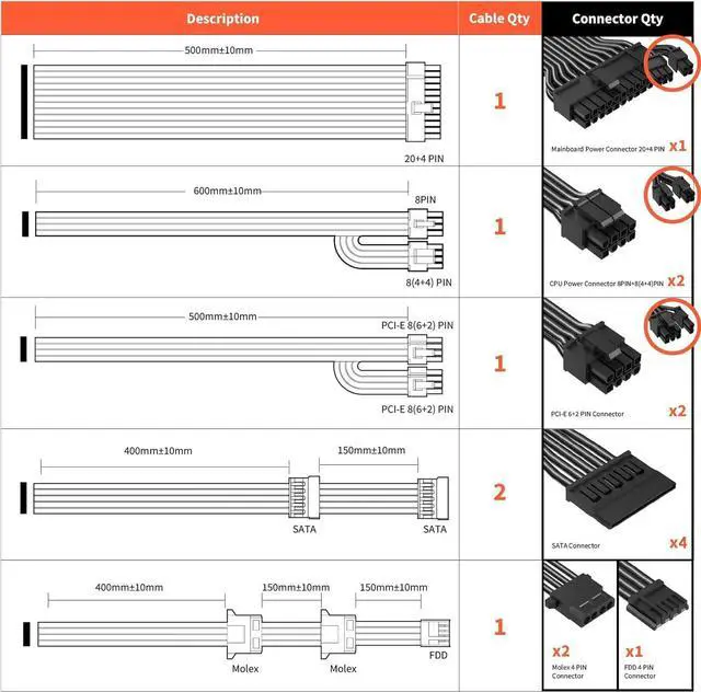 Alt view image 4 of 6 - AGV Series 500W Power Supply, 80 Plus Bronze Certified, Non Modular Power Supply, 5 Year Warranty