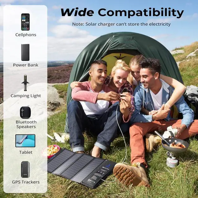 Alt view image 5 of 7 - [Upgraded] BigBlue 3 USB Ports 28W Solar Charger(5V/4.8A Max), Portable Foldable Solar Panel for Camping, IP44 Waterproof, Compatible with iPhone 11/XS/XS Max/XR/X/8/7, iPad, Samsung Galaxy LG etc.