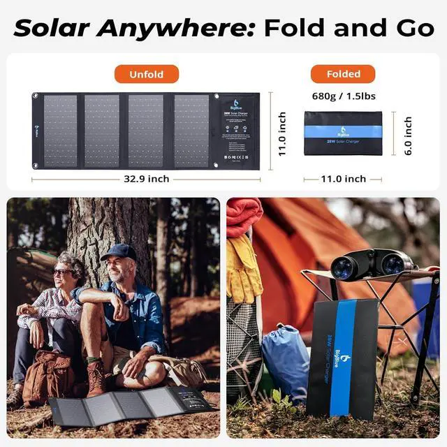 Alt view image 6 of 7 - [Upgraded] BigBlue 3 USB Ports 28W Solar Charger(5V/4.8A Max), Portable Foldable Solar Panel for Camping, IP44 Waterproof, Compatible with iPhone 11/XS/XS Max/XR/X/8/7, iPad, Samsung Galaxy LG etc.