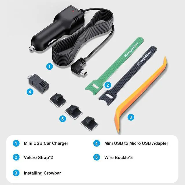Alt view image 7 of 7 - Dash Camera Car Charger, Mini USB and Micro USB Interfaces, L-Type Driving Recorders Power Cord Universal Car Adapter Power Cord 4m/13.12ft 12V/24V to DC5V 3A