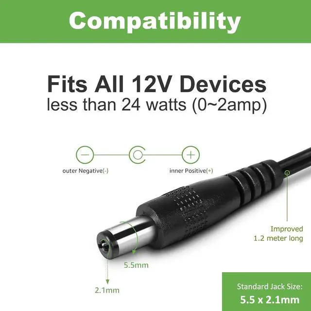 Alt view image 4 of 6 - 12V 2A Power Supply AC Adapter 2 Pack for CCTV Security Camera Led Strip Lights Router Printer Breast Bump and Other 12 Volt Electronics Devices Less Than 2 Amp