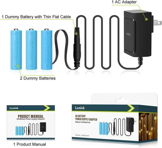 Alt view image 7 of 7 - AC Power Supply Adapter for 3 AA Battery AA Battery Replacement Adapter for LED Light Decorations (Black)