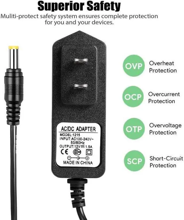 Alt view image 4 of 6 - Universal 12V Power Cord for  Blu-Ray DVD Player AC Adapter for  BDP-S5200 BDP-S3200 BDP-S6700 BDP-S3500 BDP-S5700 Blu-Ray DVD Player.Replacement for  AC-M1208/M1210/M1215UC AC Adapter