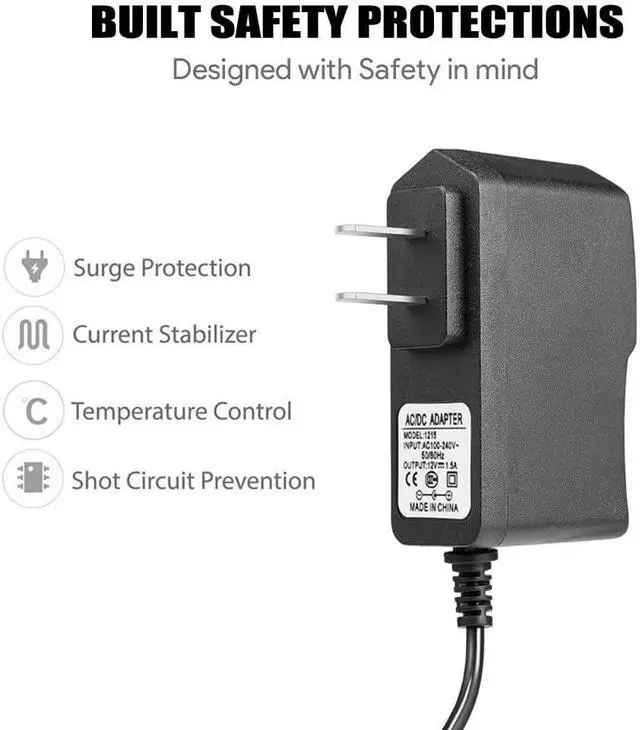 Alt view image 5 of 6 - Universal 12V Power Cord for  Blu-Ray DVD Player AC Adapter for  BDP-S5200 BDP-S3200 BDP-S6700 BDP-S3500 BDP-S5700 Blu-Ray DVD Player.Replacement for  AC-M1208/M1210/M1215UC AC Adapter