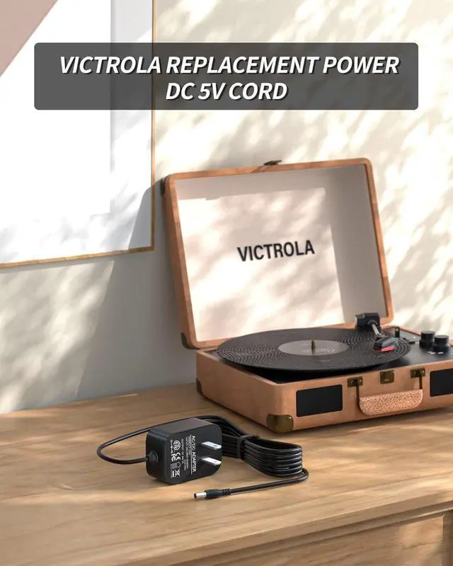 Alt view image 4 of 6 - WUKUR Replacement for Victrola Record Player Power Cord, 5V DC in Supply Compatible With VSC-550BT Vintage 3-Speed (5.9 Feet Long)